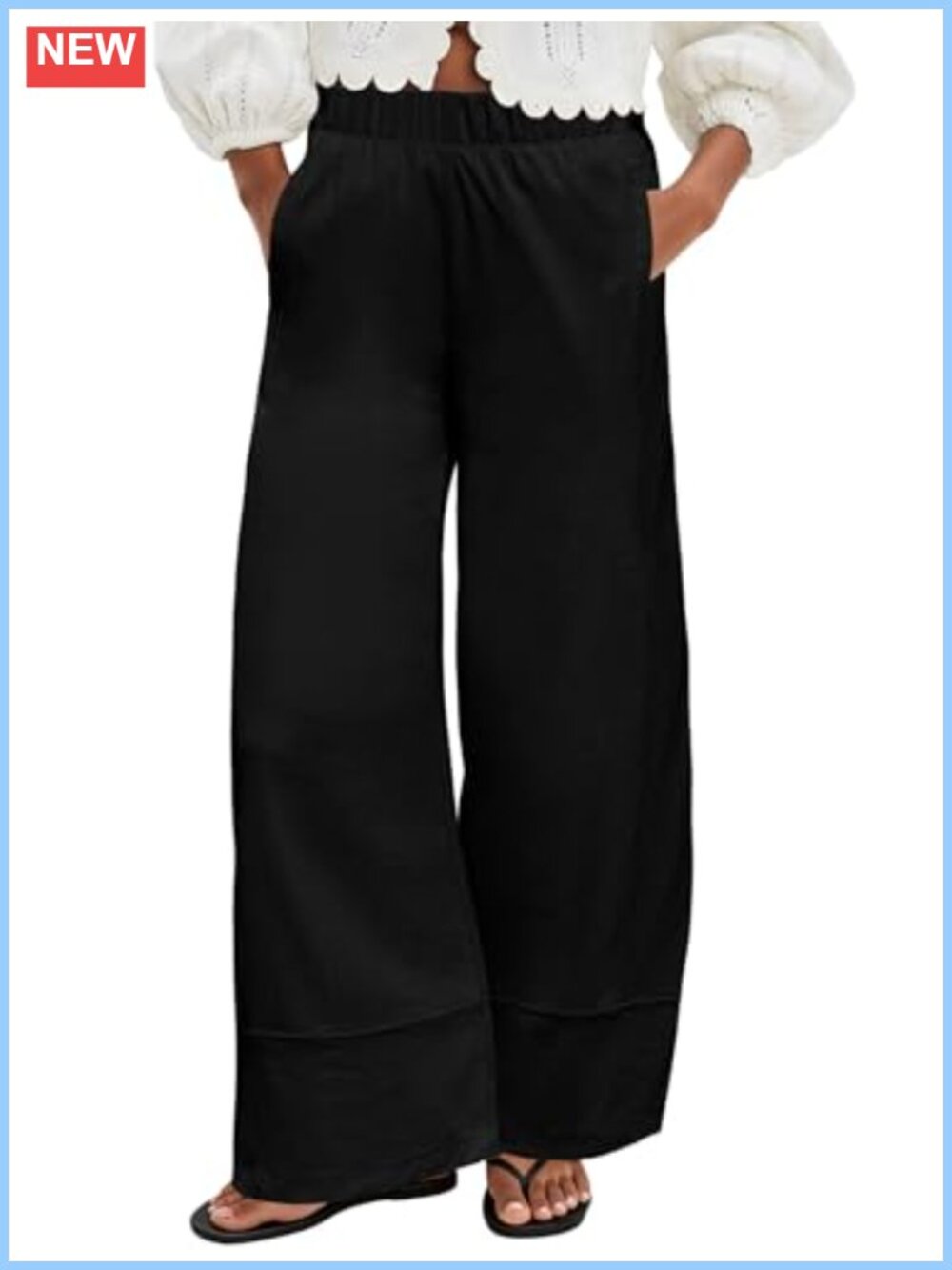 Wide Leg Linen Palazzo Pants High Waist Pull On Pockets